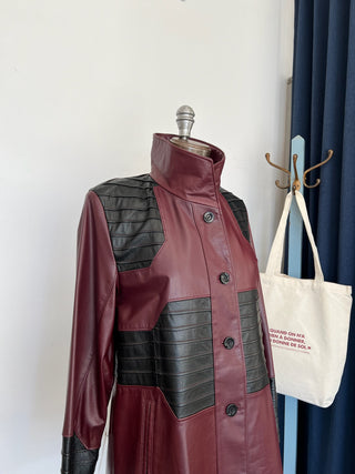 Manteau en cuir rouge et noir Lavoie Morin cuir et fourrures