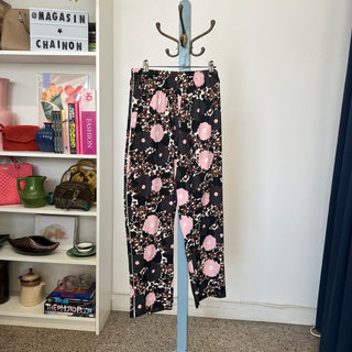 Pantalon en soie à fleurs rose et brune Laura Urbinati