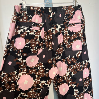 Pantalon en soie à fleurs rose et brune Laura Urbinati