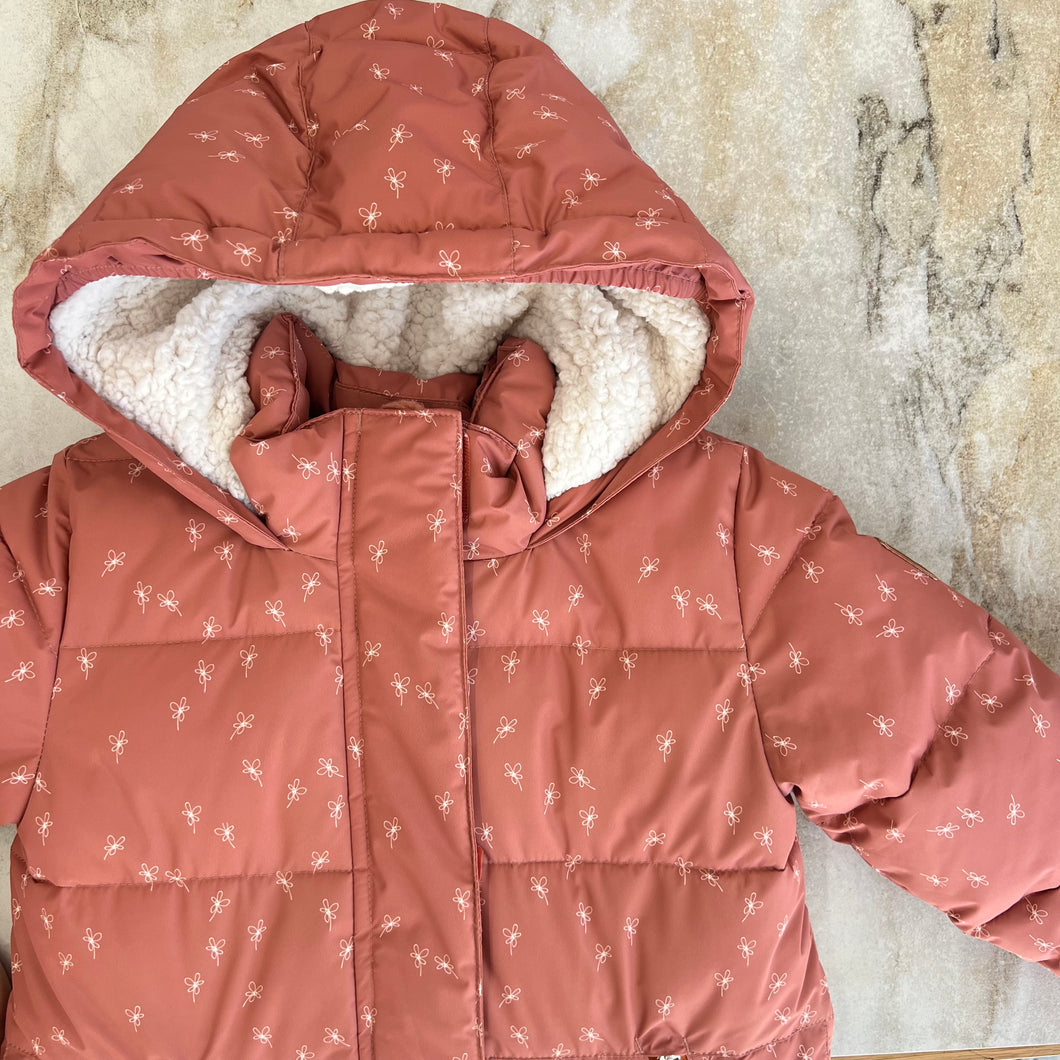 Manteau d'hiver long rose avec fleurs Deux par Deux