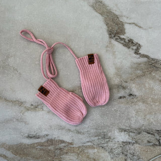 Mitaines mi-saison tricot rose Deux par Deux 6/12 mois