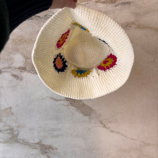 Chapeau tricot fleurs