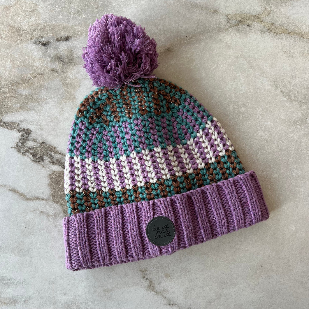 Tuque hiver mauve, vert, marron Deux par Deux