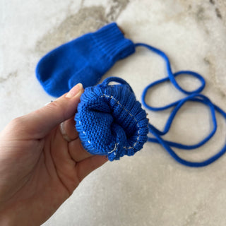 Mitaines mi-saison tricot bleu Deux par Deux 6/12 mois