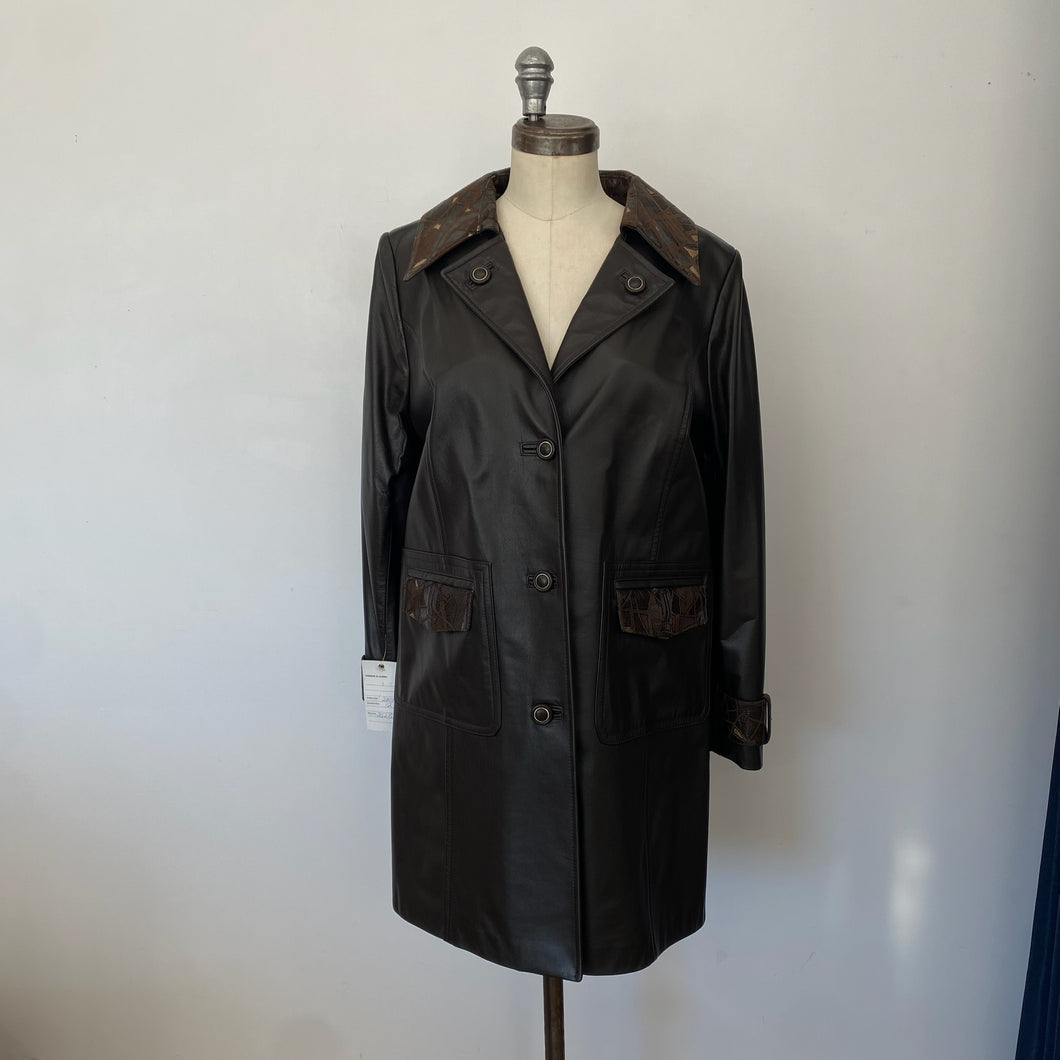Manteau cuir noir et brun Lavoie Morin cuir et fourrures