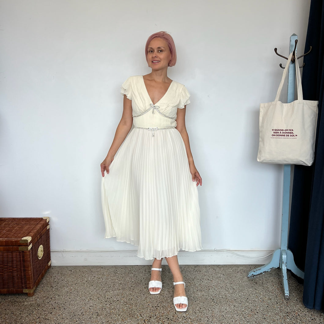 Robe midi plissée en mousseline self-portrait