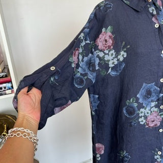 Robe chemise en lin fleurie