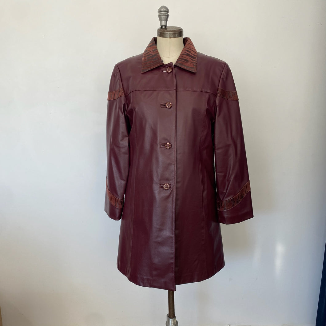 Manteau en cuir rouge vin Lavoie Morin cuir et fourrures