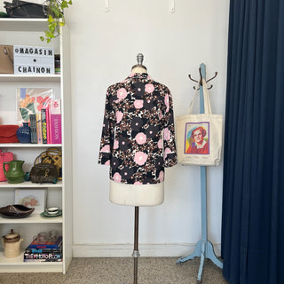 Chemise en soie à fleurs rose et brune Laura Urbinati
