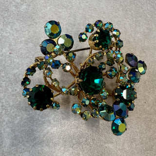 Broche dorée et verte vintage Triad