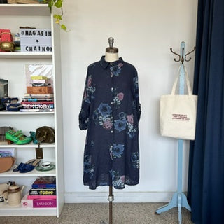 Robe chemise en lin fleurie