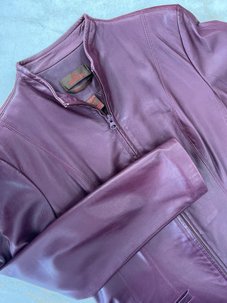Veste de cuir rouge vin Danier