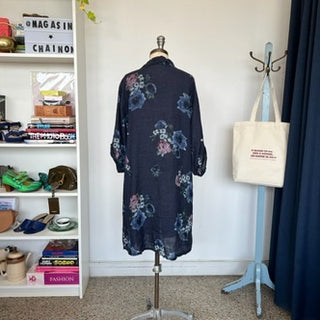 Robe chemise en lin fleurie