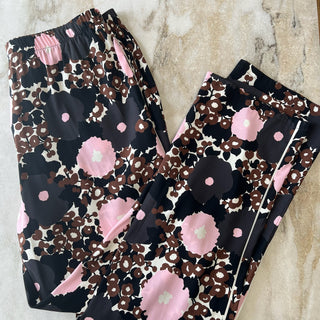 Pantalon en soie à fleurs rose et brune Laura Urbinati