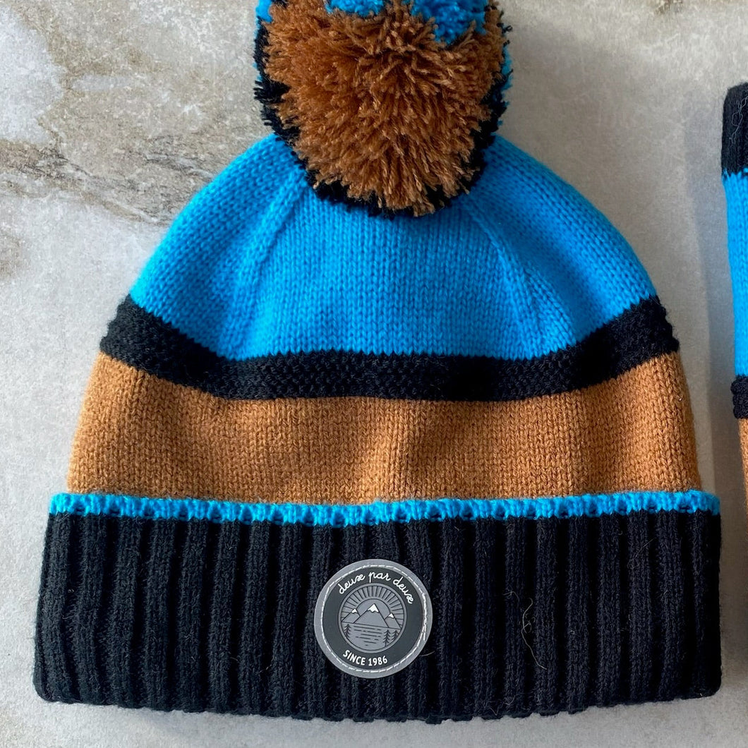 Tuque hiver pour enfants bleu, brun, noir Deux par Deux