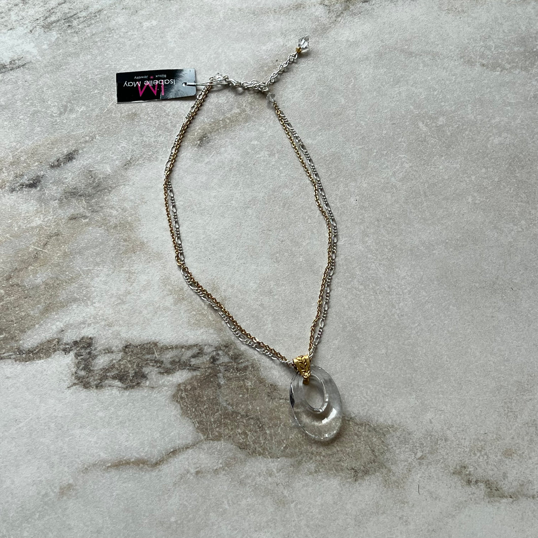 Collier pendentif oval or et argent