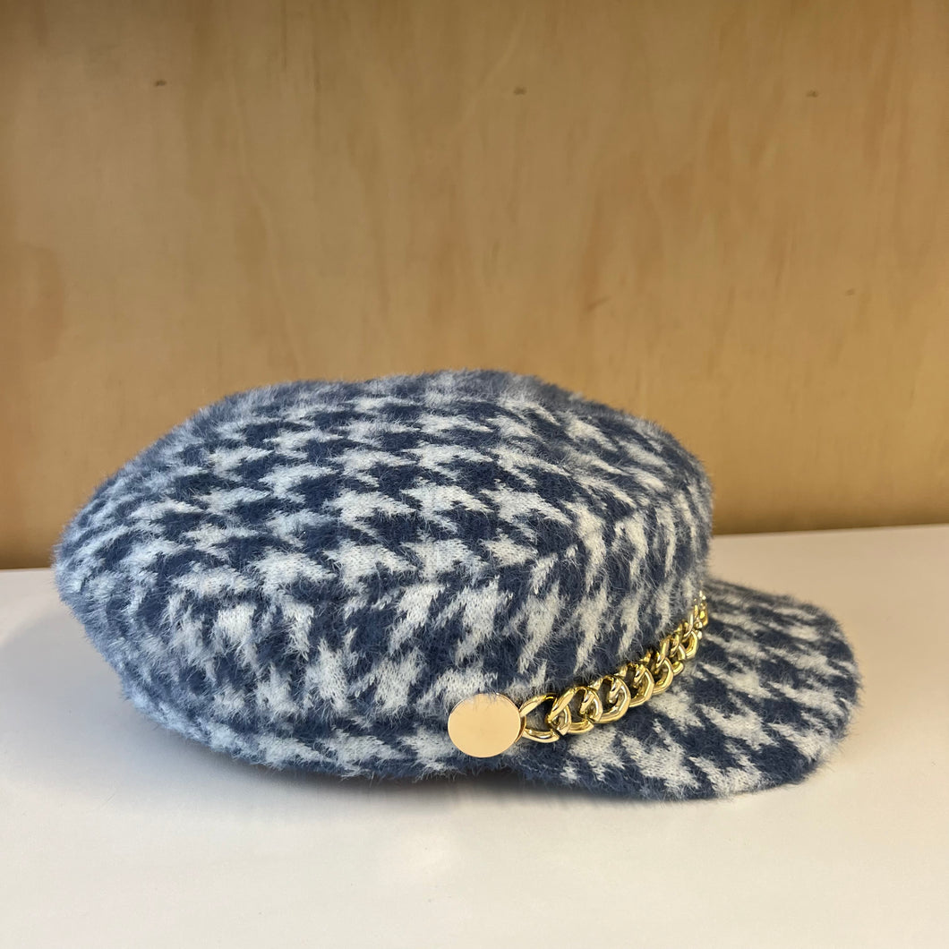 Chapeau motif pied-de-poule indigo