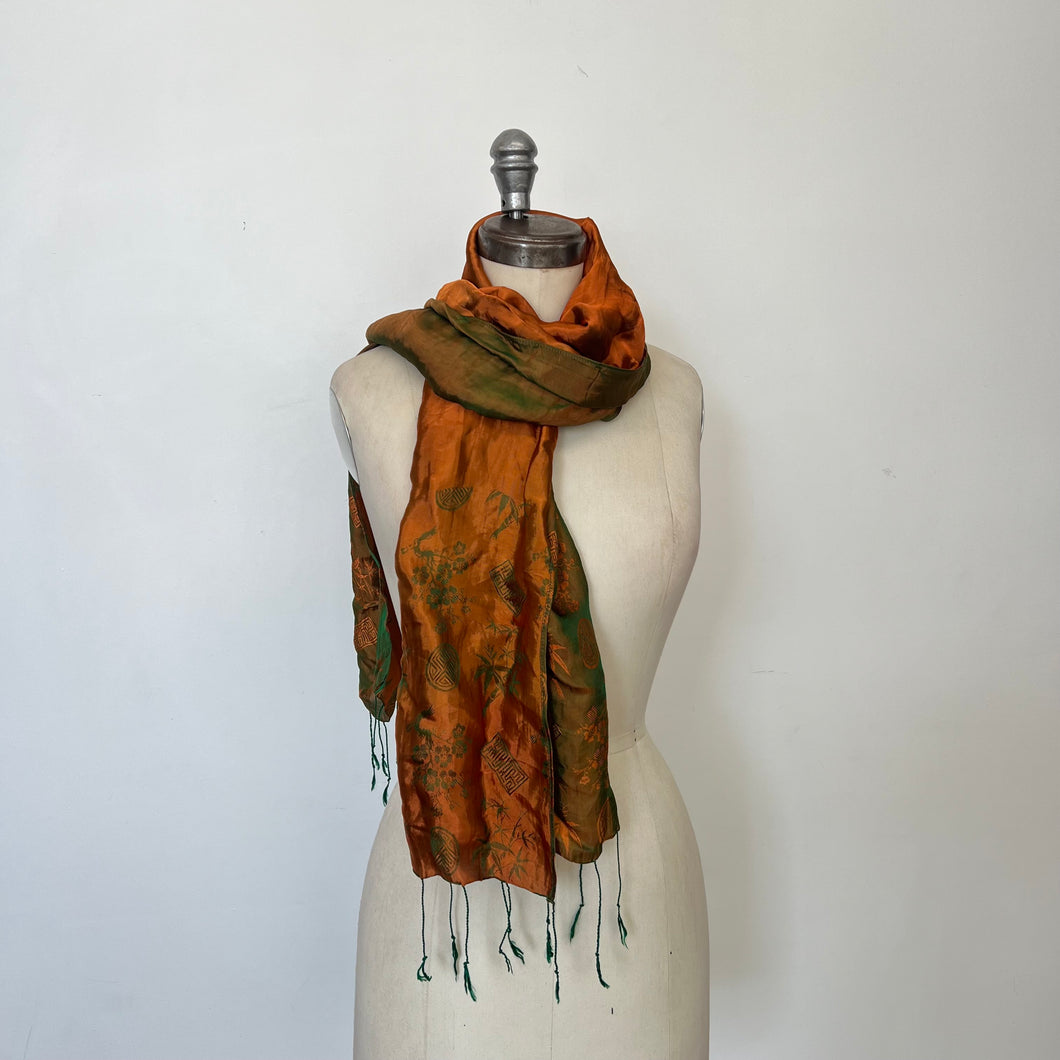 Foulard en soie orange et vert