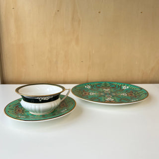 Ensemble de service à thé 3 pièces Wedgwood England 1759 Emerald Forest Bone China