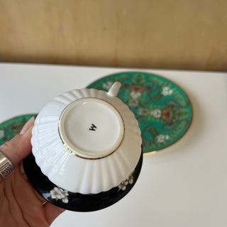 Ensemble de service à thé 3 pièces Wedgwood England 1759 Emerald Forest Bone China