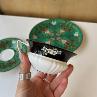 Ensemble de service à thé 3 pièces Wedgwood England 1759 Emerald Forest Bone China
