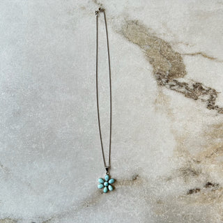 Collier fleur bleu pierres argent 925