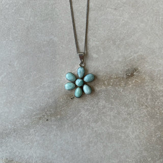 Collier fleur bleu pierres argent 925