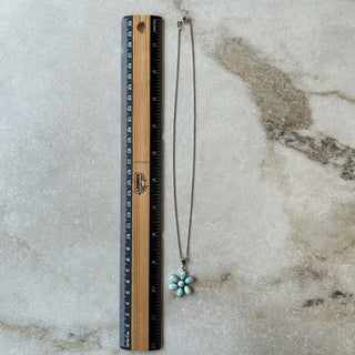 Collier fleur bleu pierres argent 925