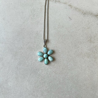 Collier fleur bleu pierres argent 925