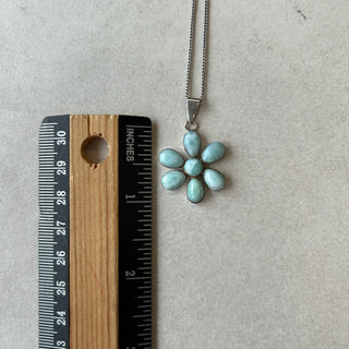 Collier fleur bleu pierres argent 925