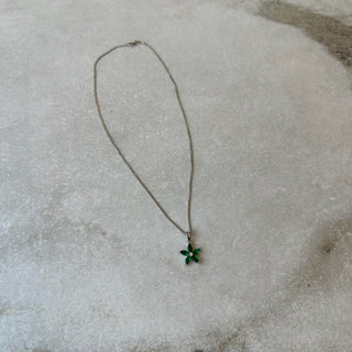 Collier fleur verte argent 925