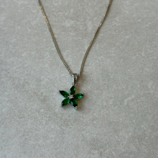 Collier fleur verte argent 925
