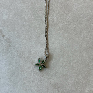 Collier fleur verte argent 925