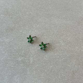 Boucles d'oreilles fleurs vertes argent 925
