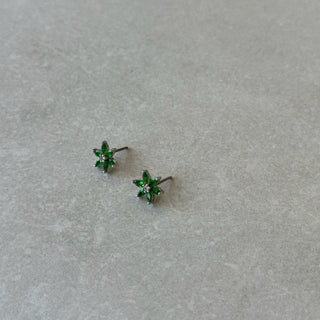 Boucles d'oreilles fleurs vertes argent 925